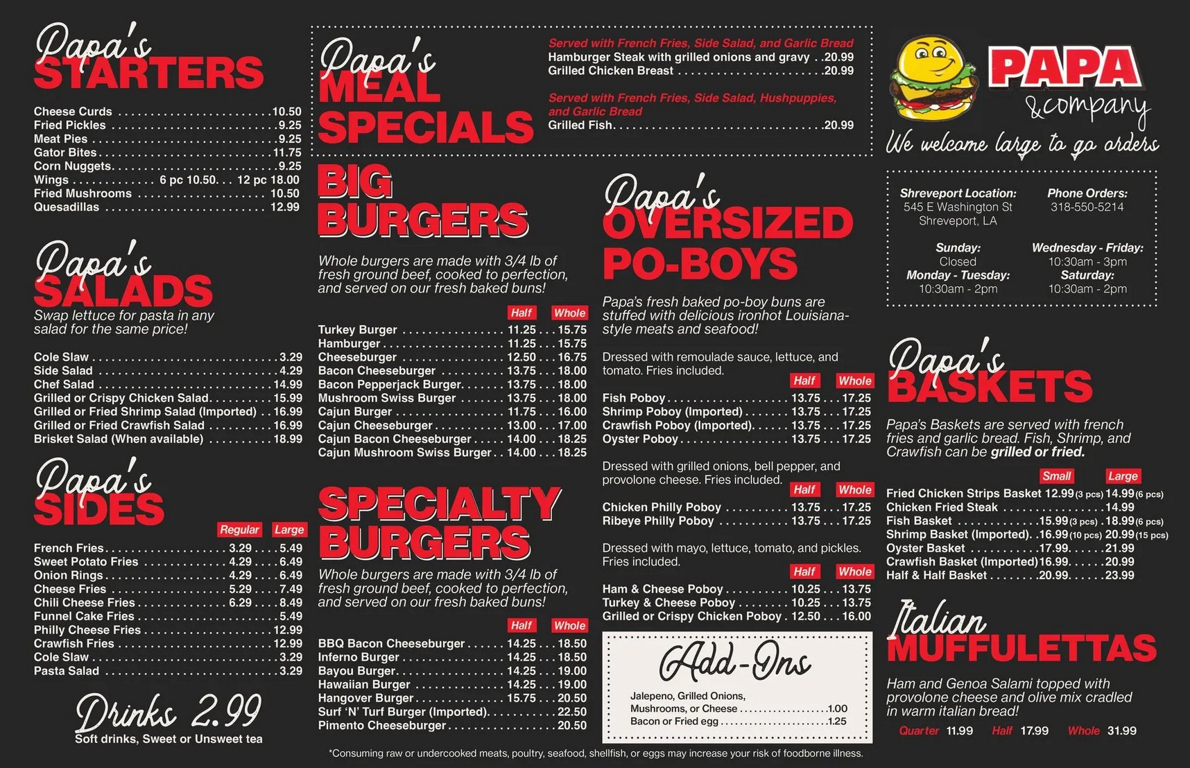 Papa and Company Menu